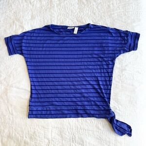 Chicos Top Blue Womens Sz 1 M Nautical Sheer Stripes Beach Coquette Tie Hem